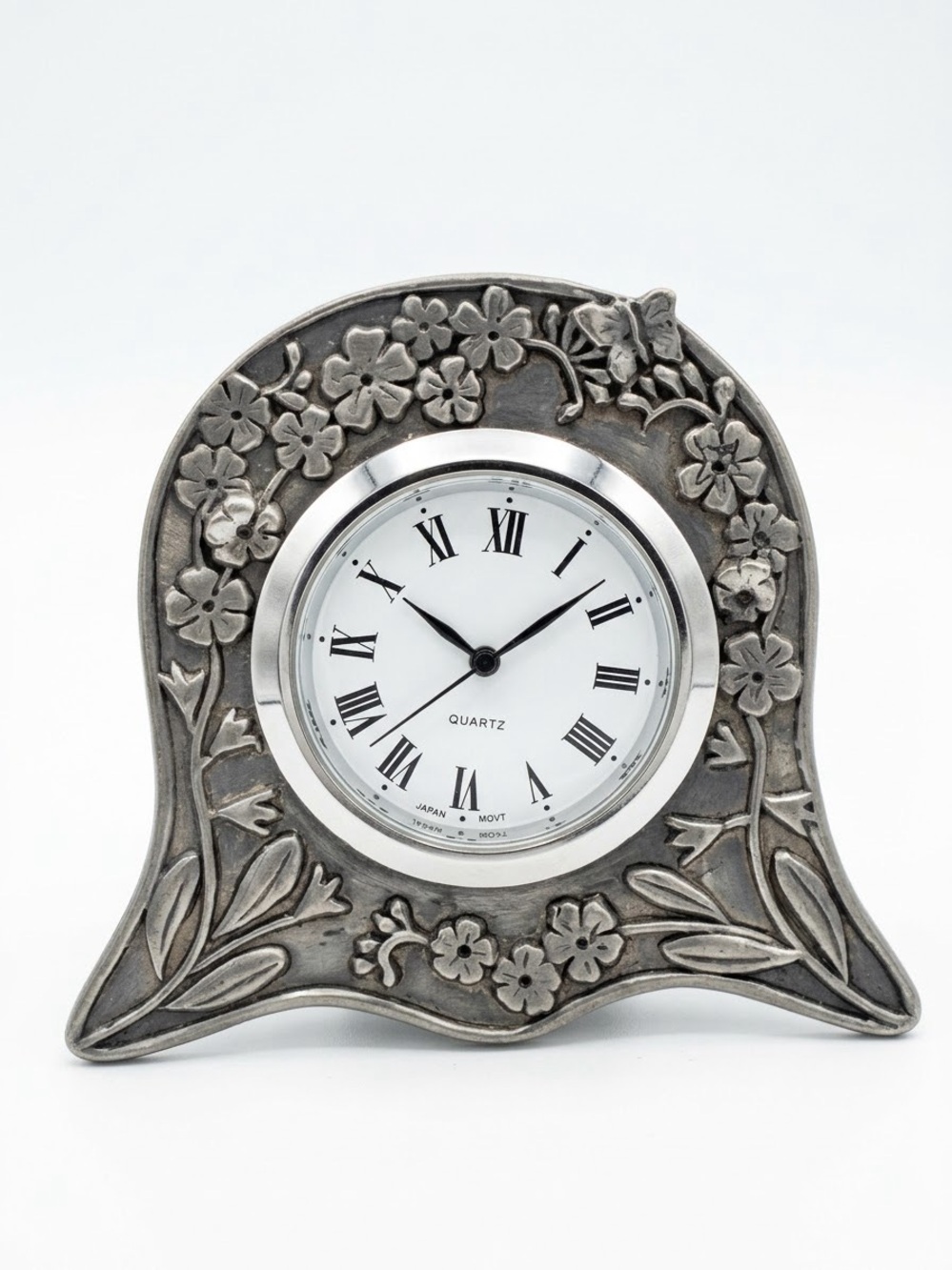 Silver Scenes Plated Forget-Me-Nots Desk Clock 2.5”, Tennyson Poem 1992 Wales UK